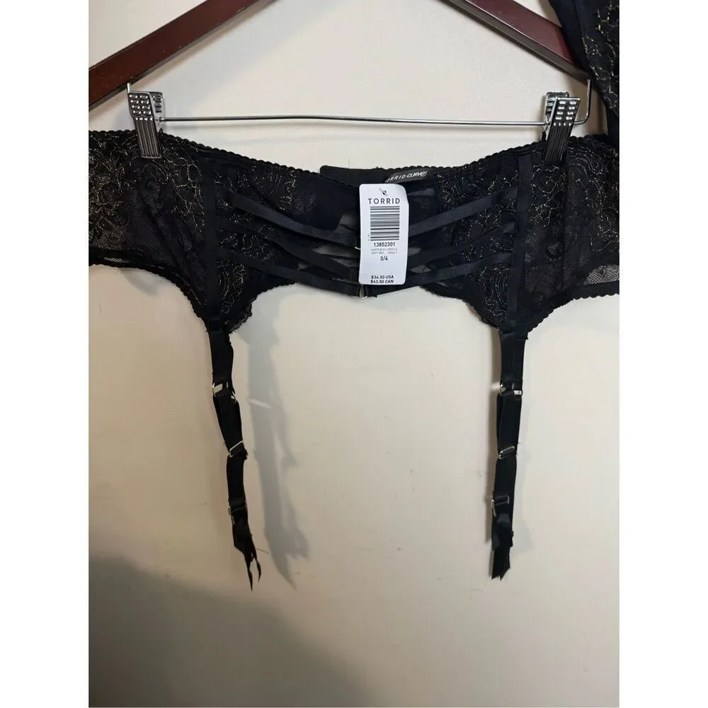 Torrid Strappy Lurex Lace Garter NWT 3X/4X plus Matching Padded Lace  Bra 44DDD